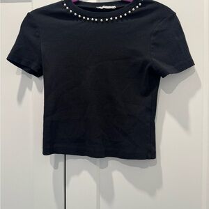 Zara Black Top with Pearl Details